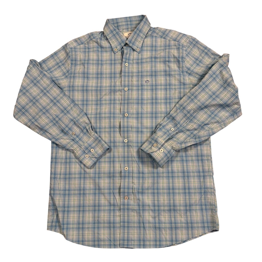 Southern Tide Intercoastal Mens Medium Blue Plaid Performance‎ Button Down Shirt